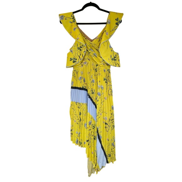 Self Portrait, NWT Yellow Floral Asymmetrical Midi Cocktail Dress, size 6 - Picture 4 of 16